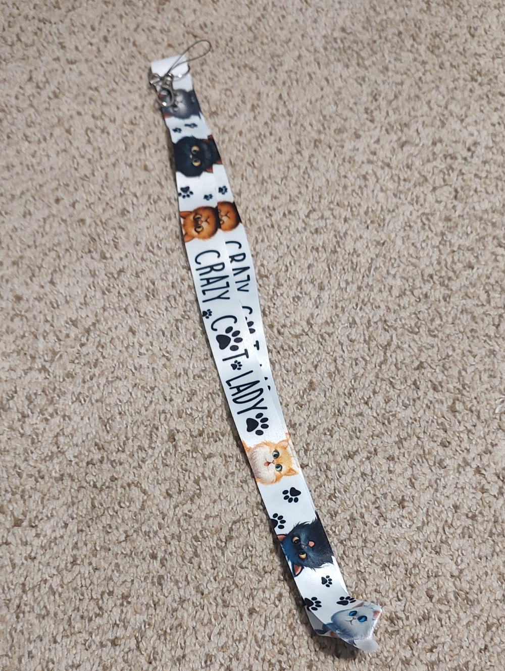 Crazy Cat Lady Lanyard - White with Cat Print